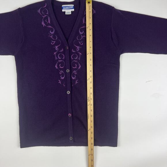 Vintage Pendleton Purple Embroidered 100% Wool Cardigan Women’s Small - Picture 4 of 11